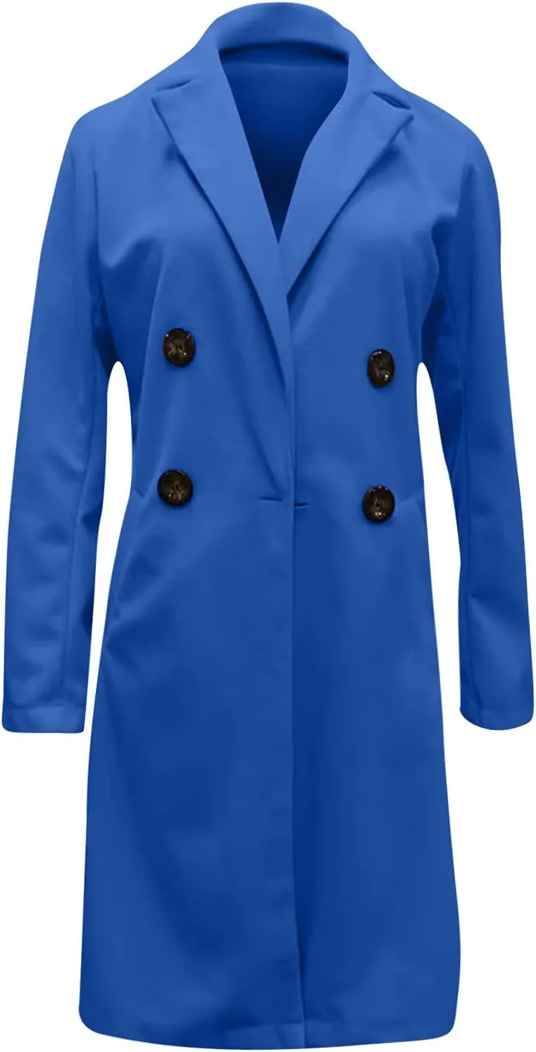 Women's Basic Wool Blend Pea Coats,Essential Double Breasted Midi Wool Blend Pea Coats Blazer Warm Winter Big Jackets