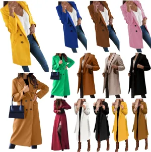 Women's Basic Wool Blend Pea Coats,Essential Double Breasted Midi Wool Blend Pea Coats Blazer Warm Winter Big Jackets