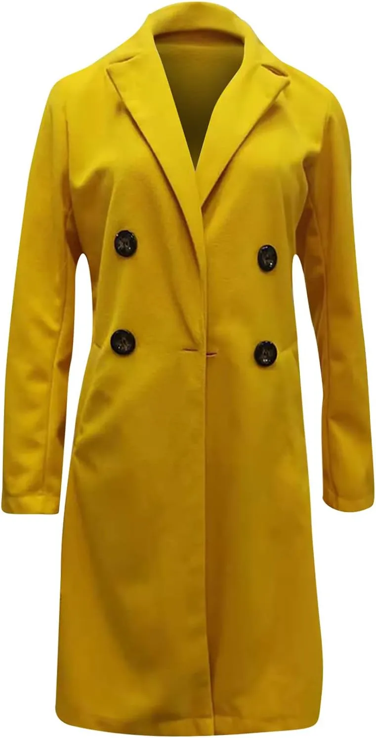 Women's Basic Wool Blend Pea Coats,Essential Double Breasted Midi Wool Blend Pea Coats Blazer Warm Winter Big Jackets