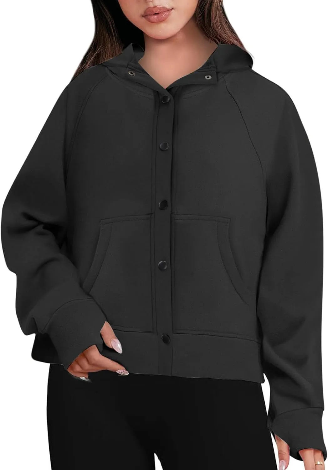 Womens Buttons Hoodies Fleece Sweatshirts Fall Outfits Jackets with Pockets Winter Clothes Cropped Sweatshirts