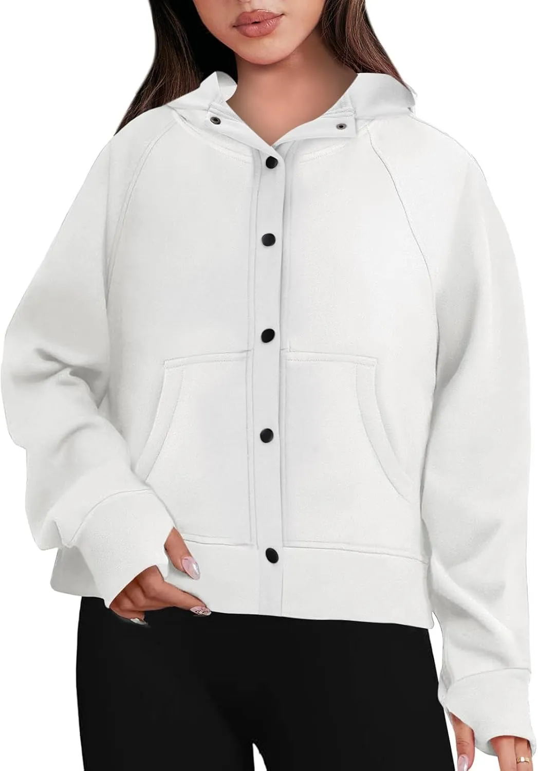 Womens Buttons Hoodies Fleece Sweatshirts Fall Outfits Jackets with Pockets Winter Clothes Cropped Sweatshirts