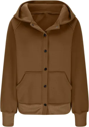 Womens Buttons Hoodies Fleece Sweatshirts Fall Outfits Jackets with Pockets Winter Clothes Cropped Sweatshirts