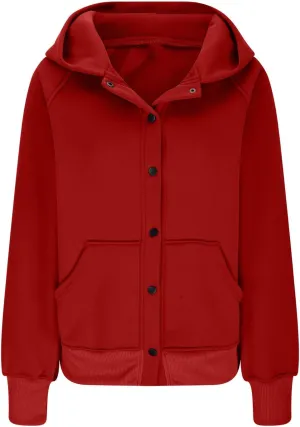 Womens Buttons Hoodies Fleece Sweatshirts Fall Outfits Jackets with Pockets Winter Clothes Cropped Sweatshirts