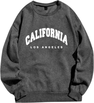 Womens California Los Angeles Sweatshirts Loose Fit Crew Neck Drop Shoulder Pullovers Baggy Fleece Preppy Top