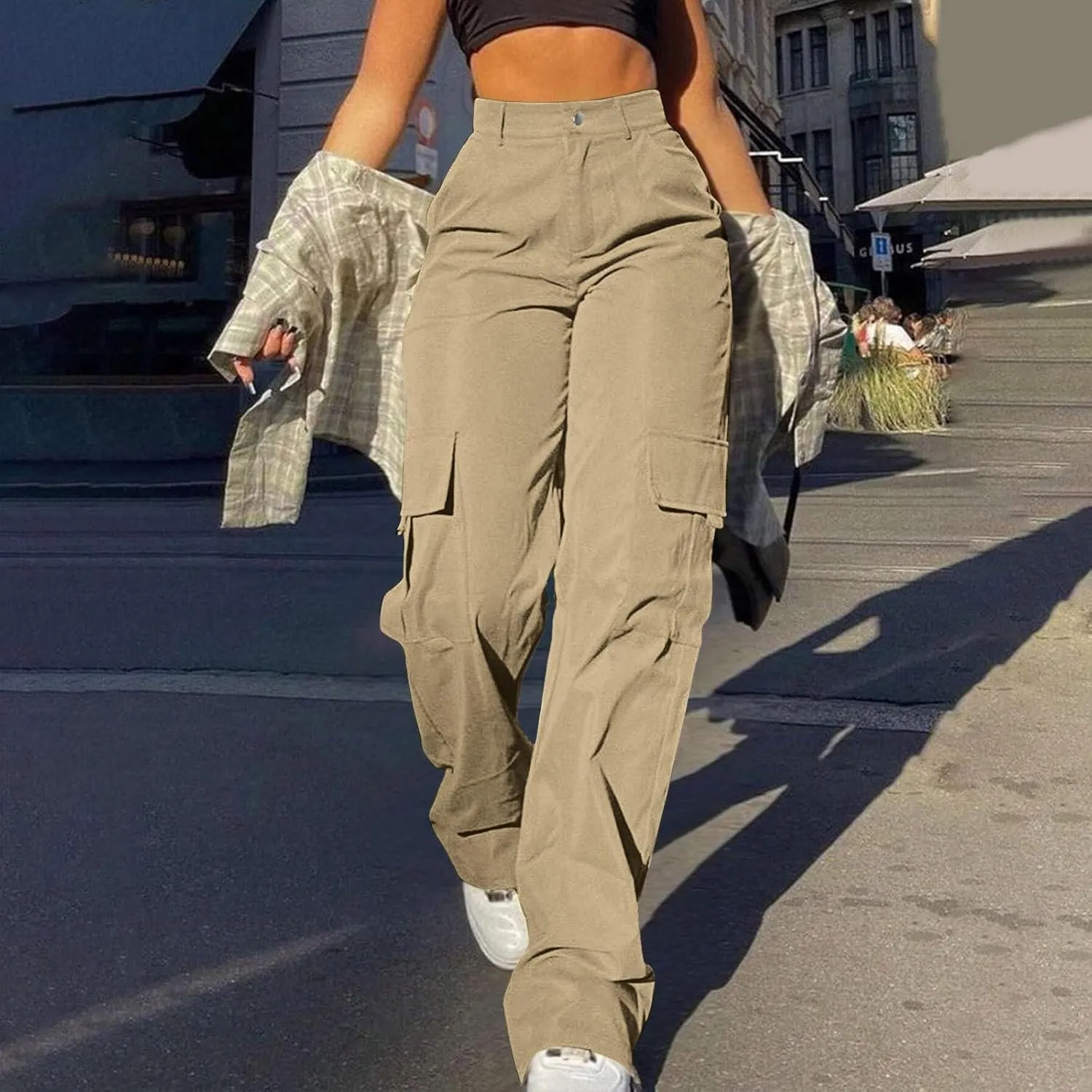 Womens Cargo Pants with Pockets Casual Fleece Baggy Sweatpants High Waisted Joggers Leggings for Women