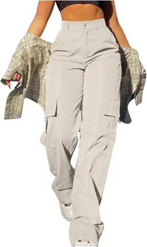 Womens Cargo Pants with Pockets Casual Fleece Baggy Sweatpants High Waisted Joggers Leggings for Women