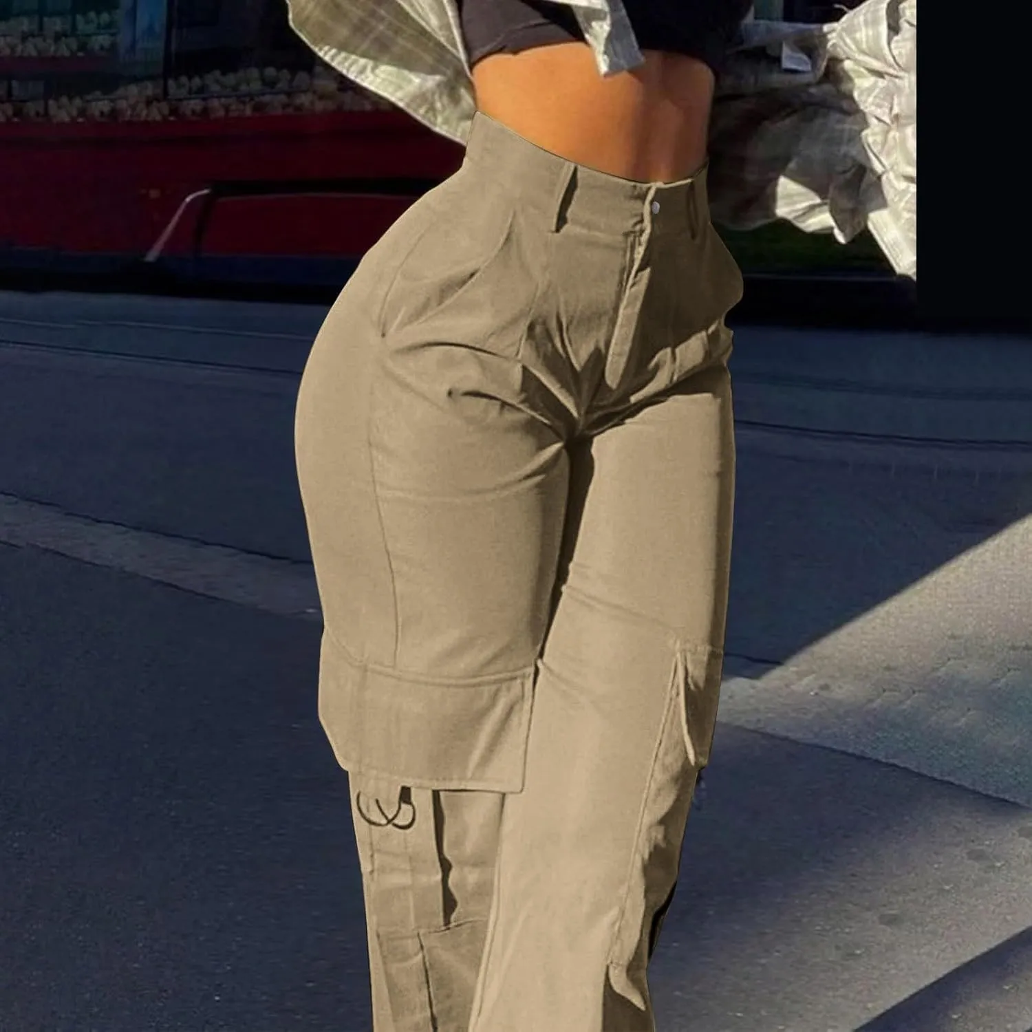 Womens Cargo Pants with Pockets Casual Fleece Baggy Sweatpants High Waisted Joggers Leggings for Women