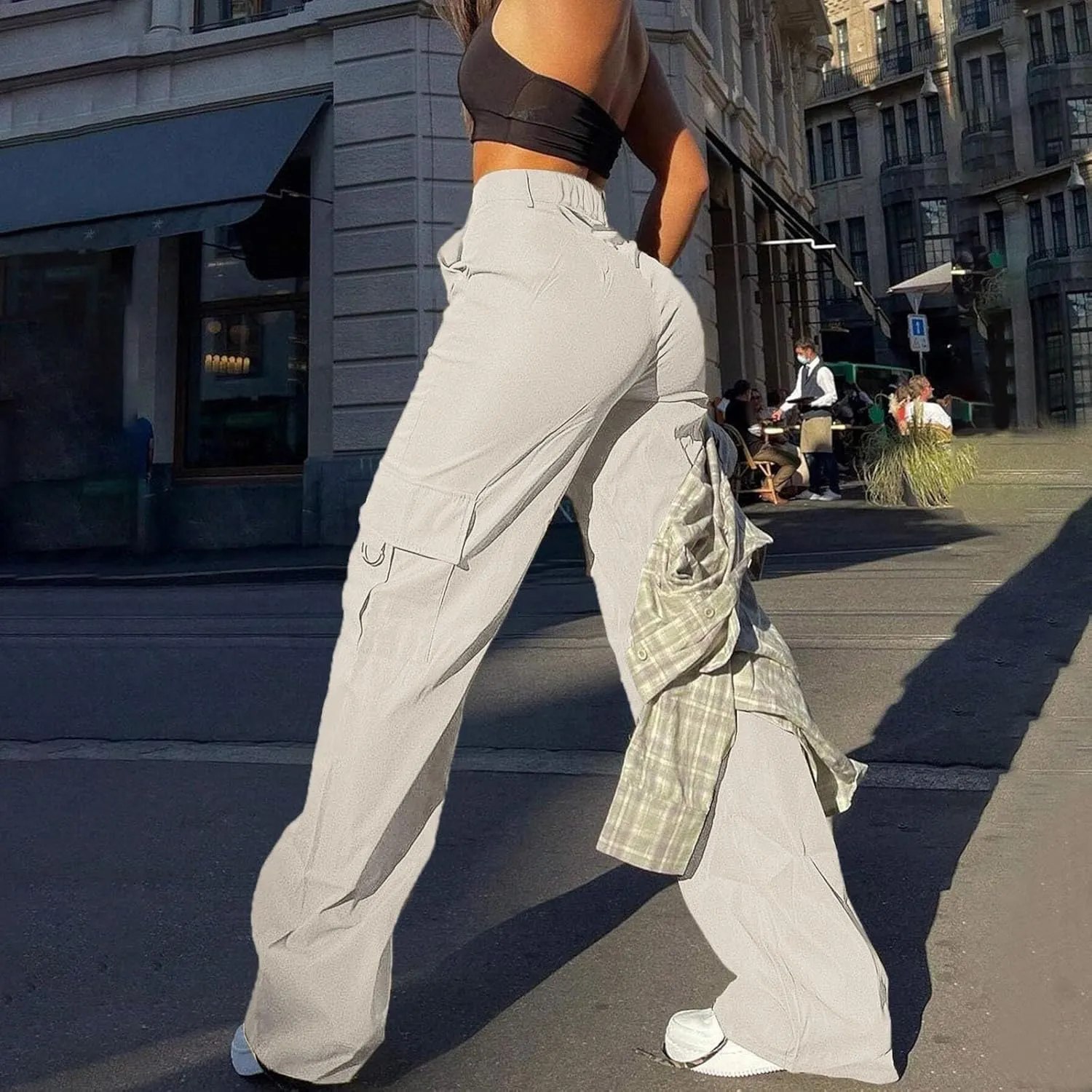 Womens Cargo Pants with Pockets Casual Fleece Baggy Sweatpants High Waisted Joggers Leggings for Women