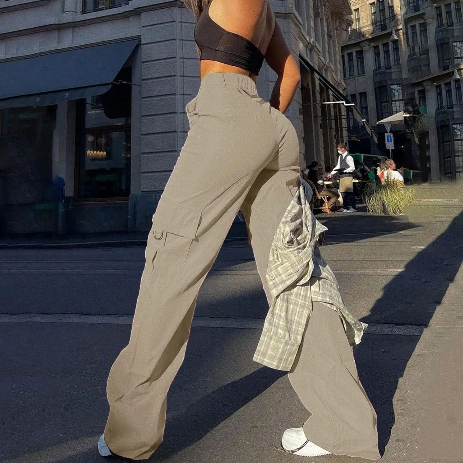 Womens Cargo Pants with Pockets Casual Fleece Baggy Sweatpants High Waisted Joggers Leggings for Women