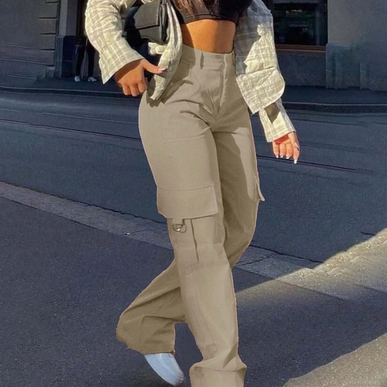 Womens Cargo Pants with Pockets Casual Fleece Baggy Sweatpants High Waisted Joggers Leggings for Women