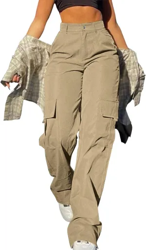 Womens Cargo Pants with Pockets Casual Fleece Baggy Sweatpants High Waisted Joggers Leggings for Women