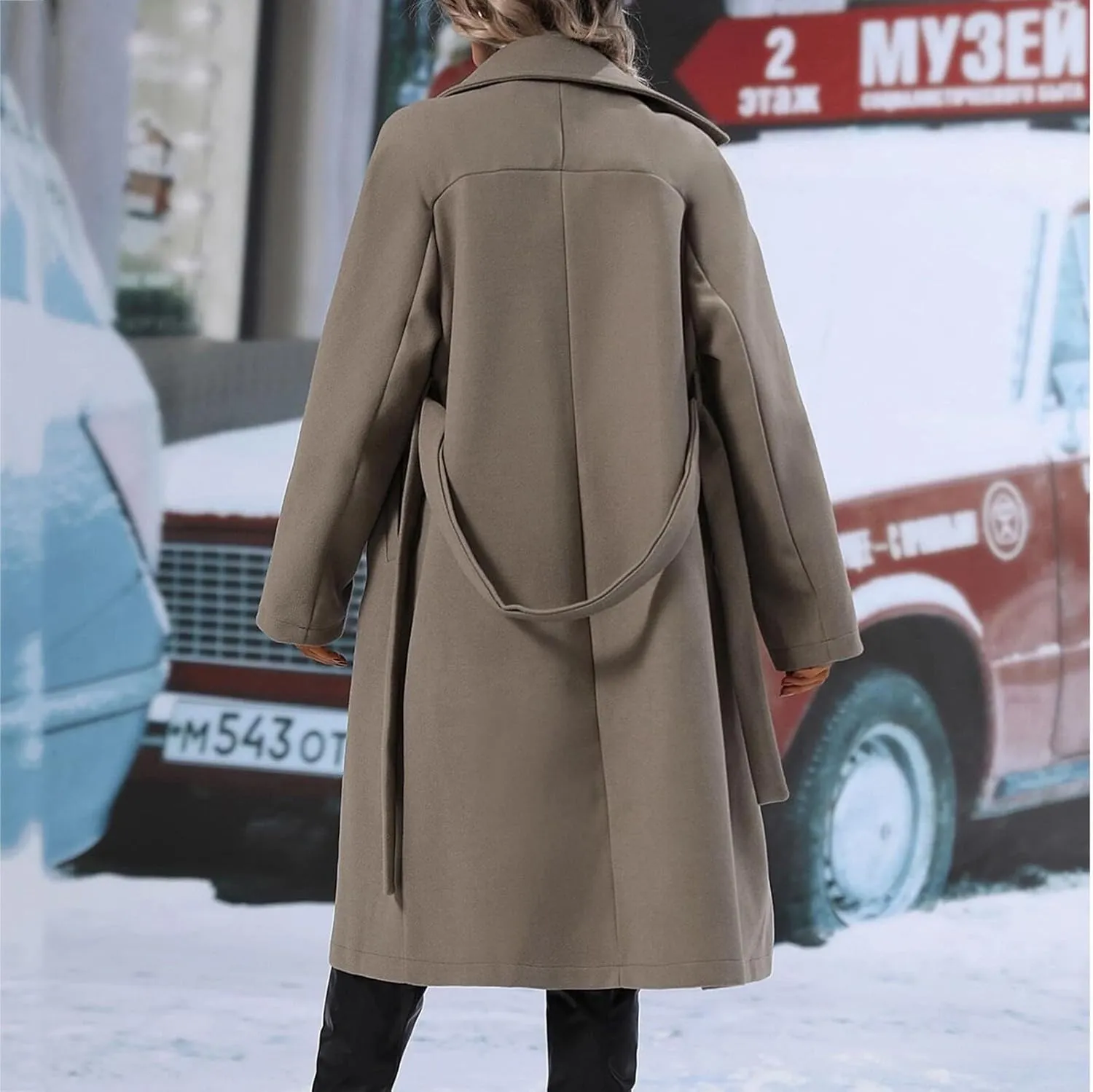 Womens Casual Long Sleeve Wool Blend Pea Coat Lapel Notched Collar Warm Midi Jacket Overcoat