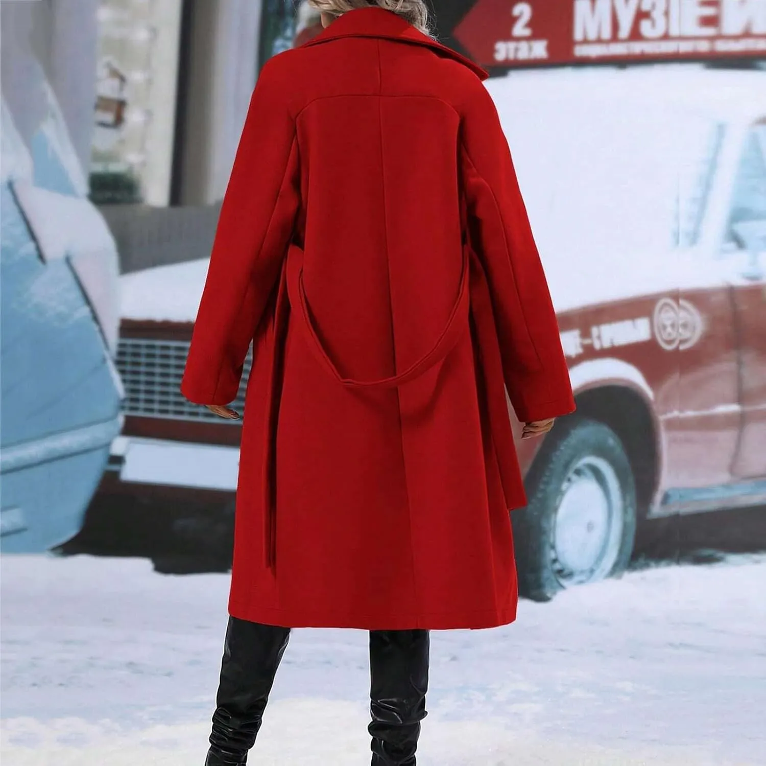 Womens Casual Long Sleeve Wool Blend Pea Coat Lapel Notched Collar Warm Midi Jacket Overcoat