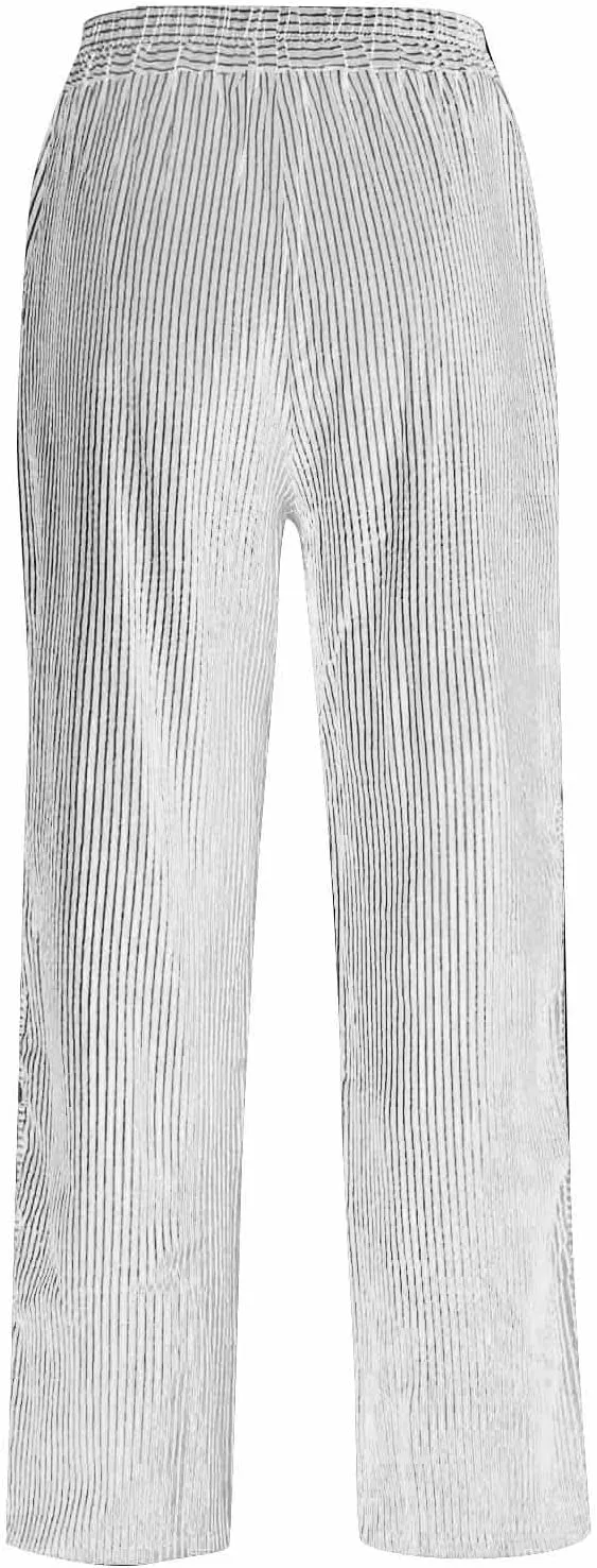 Women's Casual Pants Striped Side Button Elastic Waist Trendy Straight Leg Baggy Trousers with Pocket