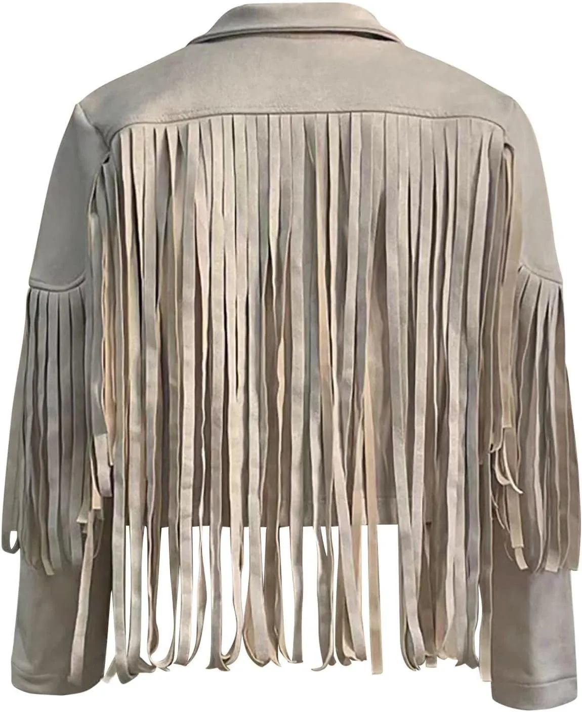 Womens Casual Short Jacket Lapel Long Sleeve Tassel Suedette Plain Moto Biker Coat Cardigan Y2K Party Motorcycle Open Front
