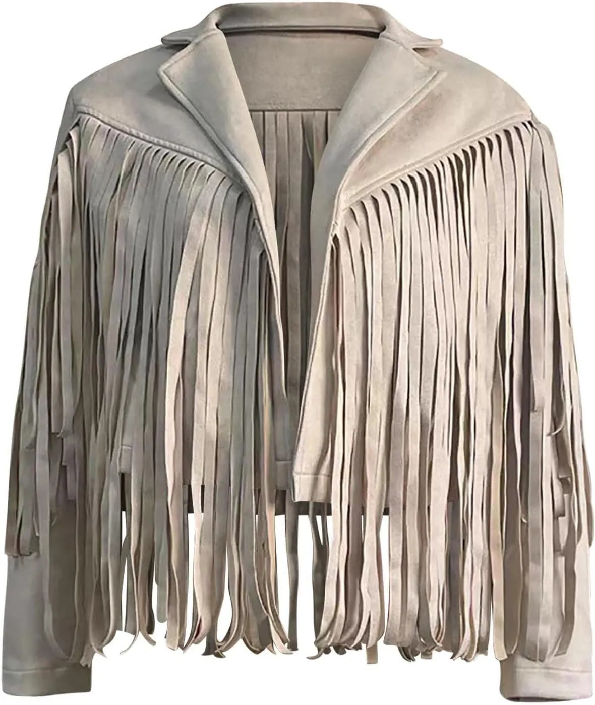 Womens Casual Short Jacket Lapel Long Sleeve Tassel Suedette Plain Moto Biker Coat Cardigan Y2K Party Motorcycle Open Front