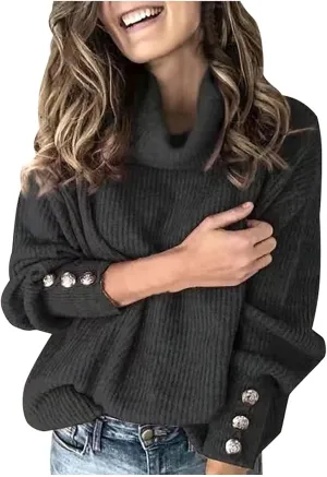 Womens Chunky Knit Sweater Turtleneck Long Sleeve Top Long Sleeve Casual Sweater Sweaters for Trendy Fall Fashion