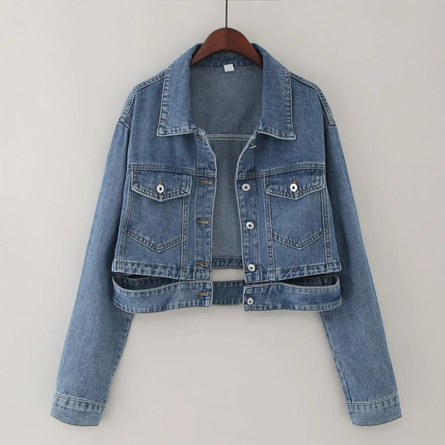 Womens Cropped Denim Jackets 2024 Trendy Button Up Shacket Fall Spring Long Sleeve Jean Coats Retro Petite Denim Coat