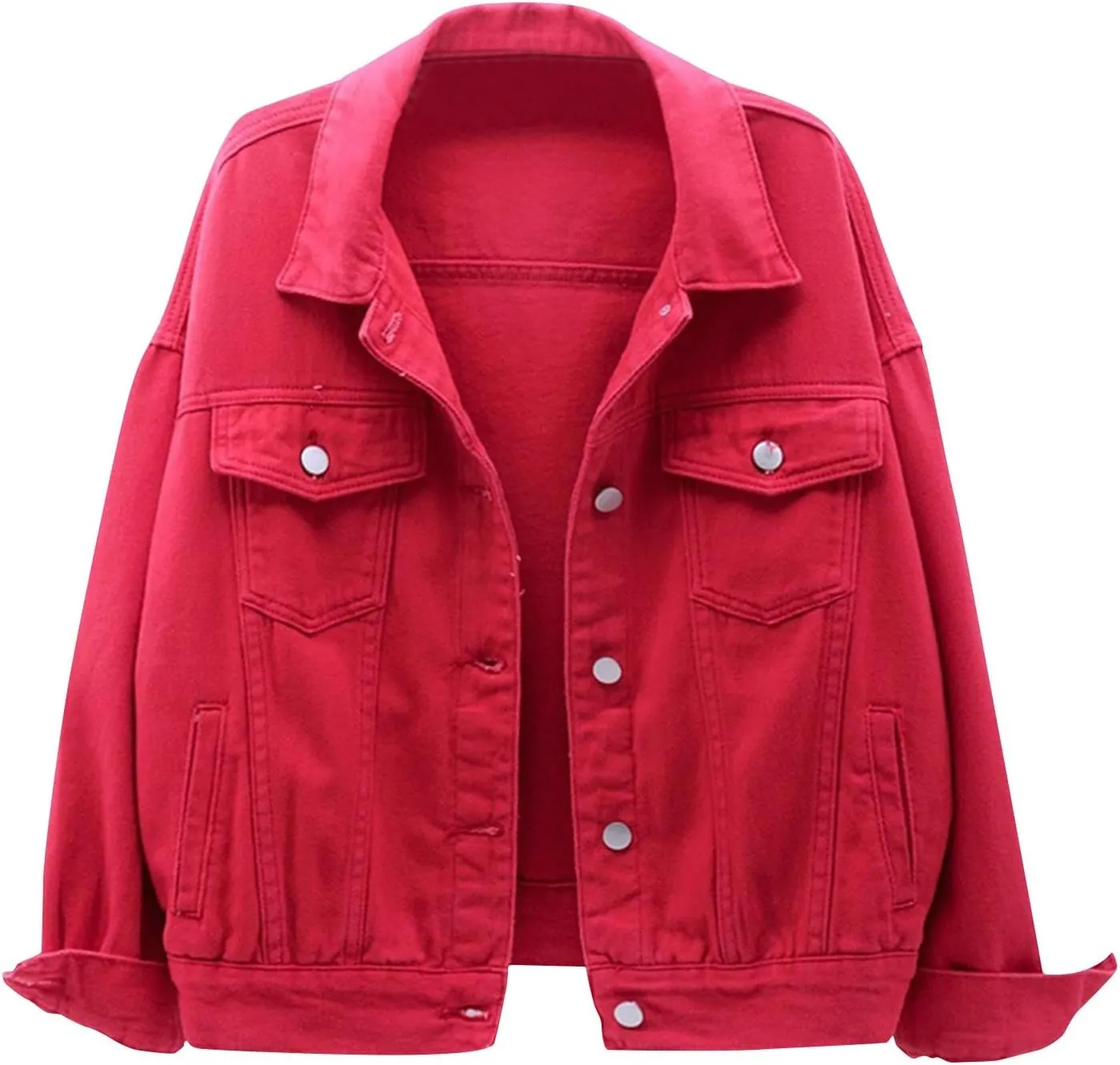 Womens Cropped Denim Jackets 2024 Trendy Button Up Shacket Fall Spring Long Sleeve Jean Coats Retro Petite Denim Coat