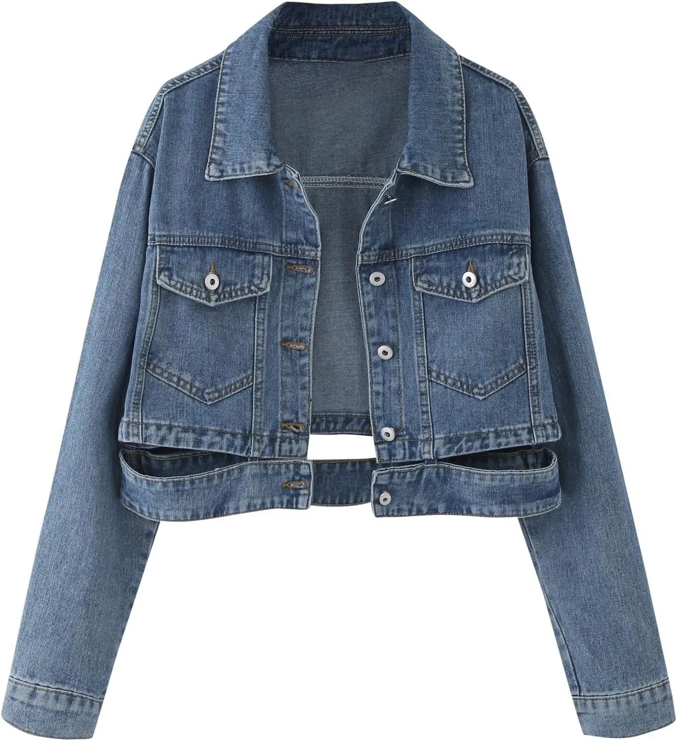 Womens Cropped Denim Jackets 2024 Trendy Button Up Shacket Fall Spring Long Sleeve Jean Coats Retro Petite Denim Coat