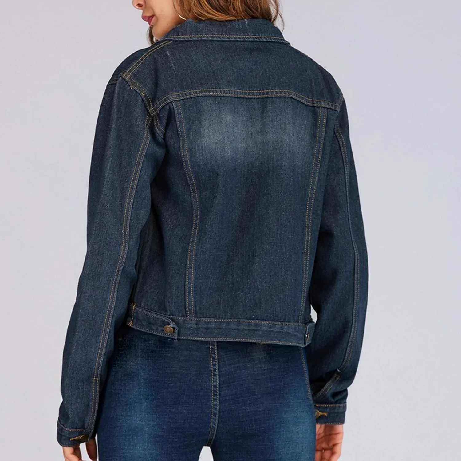 Women's Cropped Denim Jackets Oversize 2024 Long Sleeve Basic Button Down Jacket With Pocket Fitted Denim Jean Jacket