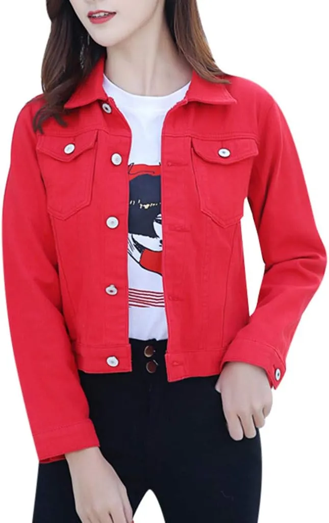 Womens Cropped Denim Jackets Short Basic 2024 Stretch Button Down Pocket Long Sleeve Jacket Fitted Crop Denim Jacket