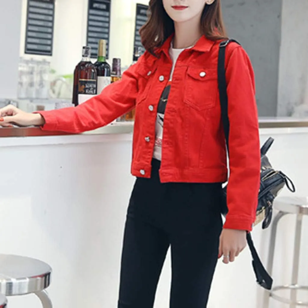 Womens Cropped Denim Jackets Short Basic 2024 Stretch Button Down Pocket Long Sleeve Jacket Fitted Crop Denim Jacket