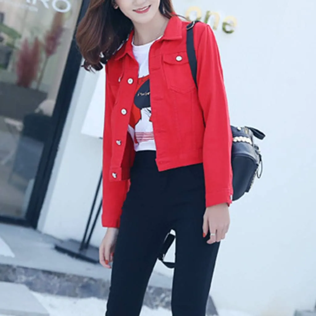 Womens Cropped Denim Jackets Short Basic 2024 Stretch Button Down Pocket Long Sleeve Jacket Fitted Crop Denim Jacket