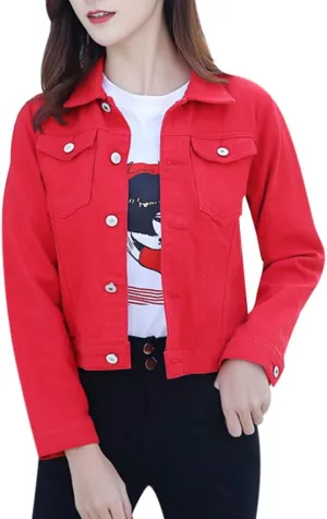 Womens Cropped Denim Jackets Short Basic 2024 Stretch Button Down Pocket Long Sleeve Jacket Fitted Crop Denim Jacket