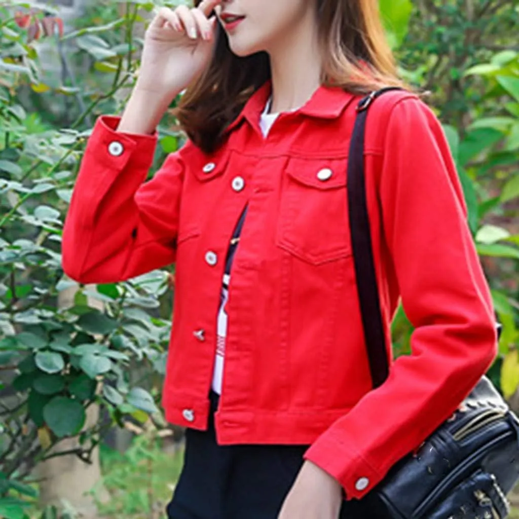 Womens Cropped Denim Jackets Short Basic 2024 Stretch Button Down Pocket Long Sleeve Jacket Fitted Crop Denim Jacket