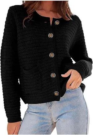 Womens Cropped Sweaters Long Sleeve Casual Button Down Cable Knit Chunky Open Front Cardigan Jackets Fall Sweaters