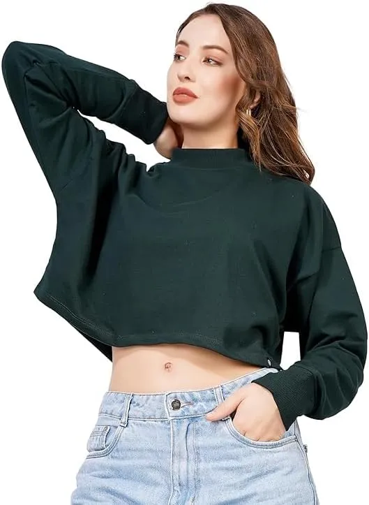 Women's Cropped Sweatshirts Long Sleeve Pull-On Fleece Crop Sweatshirts For Women's