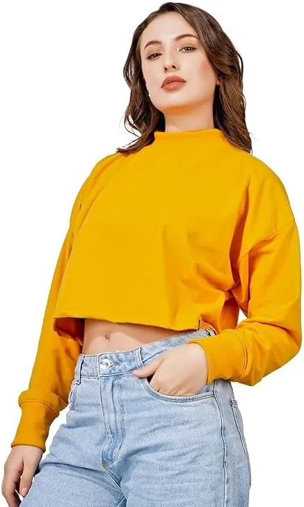 Women's Cropped Sweatshirts Long Sleeve Pull-On Fleece Crop Sweatshirts For Women's