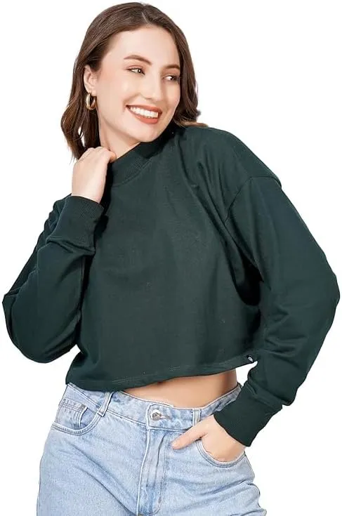 Women's Cropped Sweatshirts Long Sleeve Pull-On Fleece Crop Sweatshirts For Women's