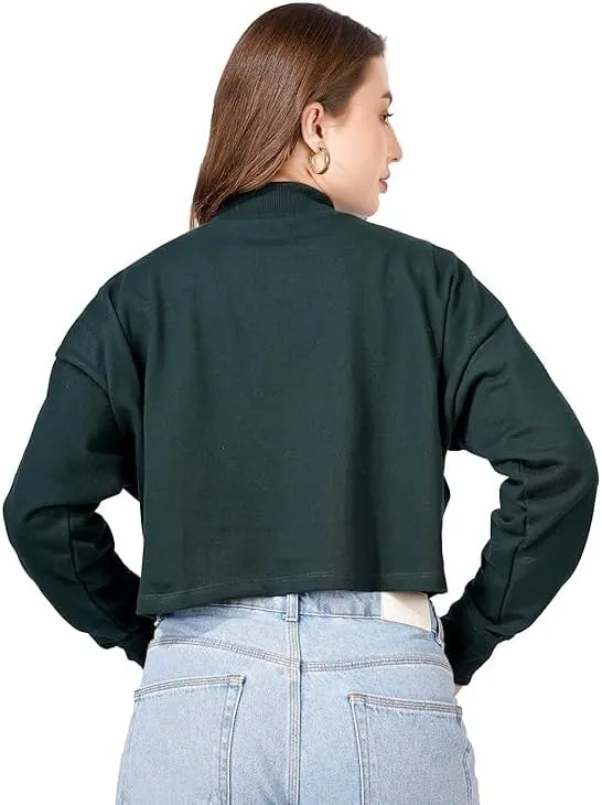 Women's Cropped Sweatshirts Long Sleeve Pull-On Fleece Crop Sweatshirts For Women's