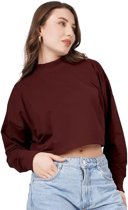 Women's Cropped Sweatshirts Long Sleeve Pull-On Fleece Crop Sweatshirts For Women's