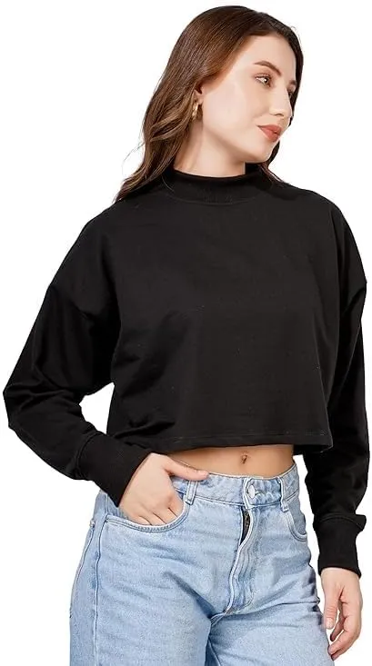 Women's Cropped Sweatshirts Long Sleeve Pull-On Fleece Crop Sweatshirts For Women's
