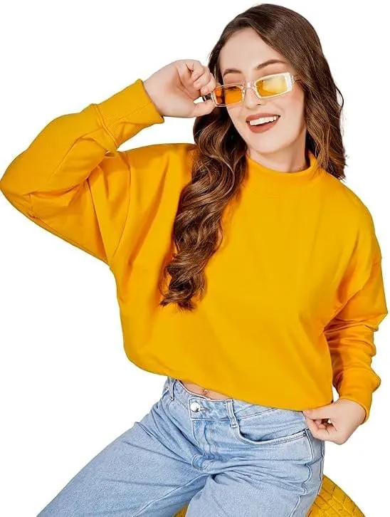 Women's Cropped Sweatshirts Long Sleeve Pull-On Fleece Crop Sweatshirts For Women's