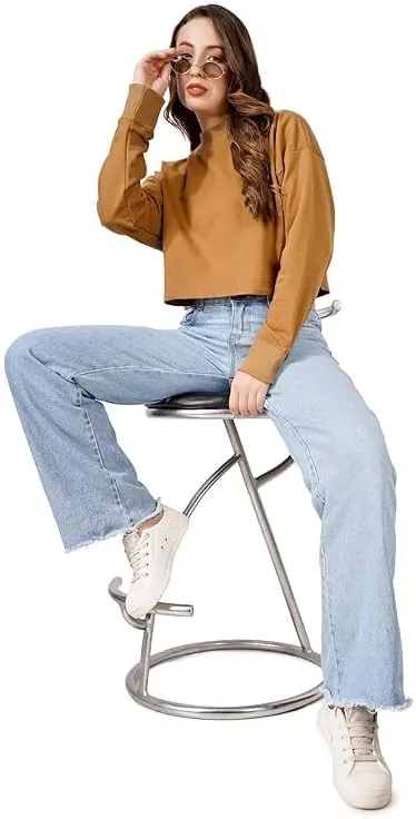 Women's Cropped Sweatshirts Long Sleeve Pull-On Fleece Crop Sweatshirts For Women's