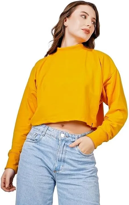 Women's Cropped Sweatshirts Long Sleeve Pull-On Fleece Crop Sweatshirts For Women's
