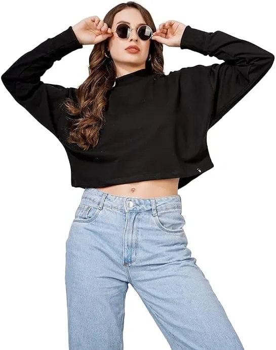 Women's Cropped Sweatshirts Long Sleeve Pull-On Fleece Crop Sweatshirts For Women's