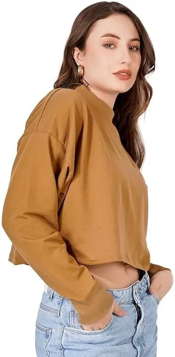 Women's Cropped Sweatshirts Long Sleeve Pull-On Fleece Crop Sweatshirts For Women's