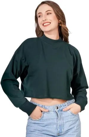 Women's Cropped Sweatshirts Long Sleeve Pull-On Fleece Crop Sweatshirts For Women's