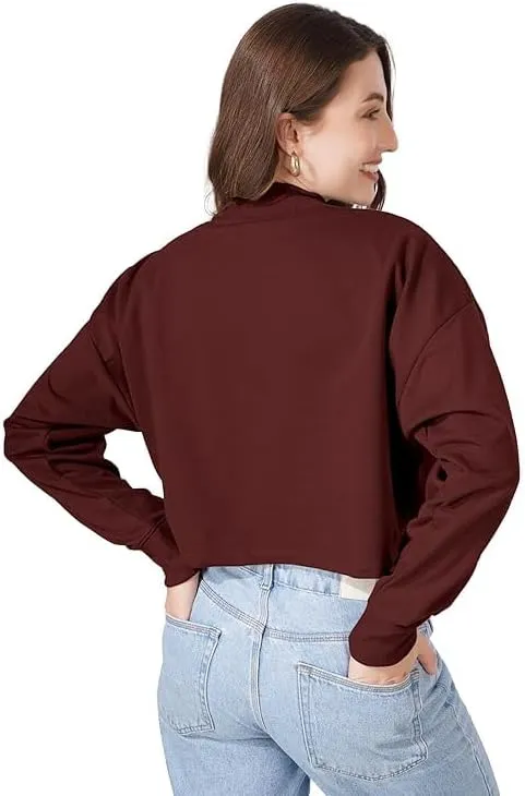 Women's Cropped Sweatshirts Long Sleeve Pull-On Fleece Crop Sweatshirts For Women's