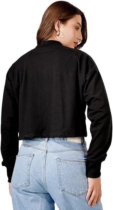 Women's Cropped Sweatshirts Long Sleeve Pull-On Fleece Crop Sweatshirts For Women's