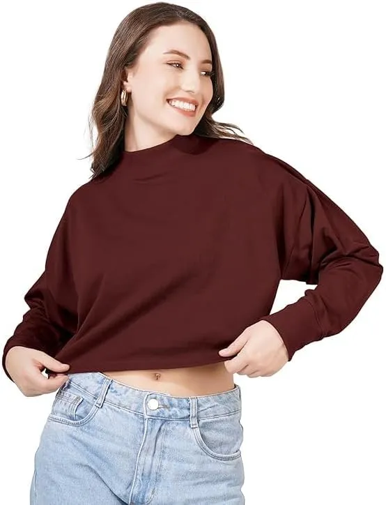 Women's Cropped Sweatshirts Long Sleeve Pull-On Fleece Crop Sweatshirts For Women's
