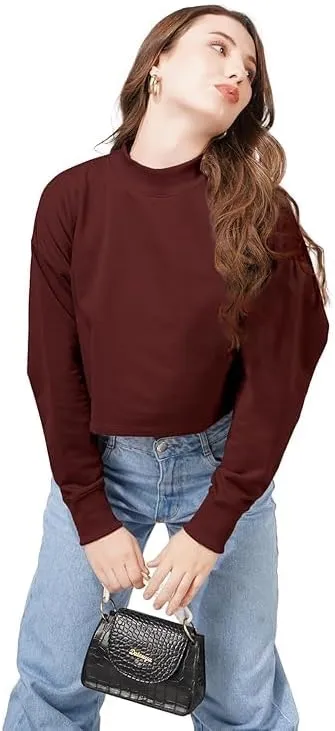 Women's Cropped Sweatshirts Long Sleeve Pull-On Fleece Crop Sweatshirts For Women's