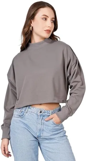 Women's Cropped Sweatshirts Long Sleeve Pull-On Fleece Crop Sweatshirts For Women's