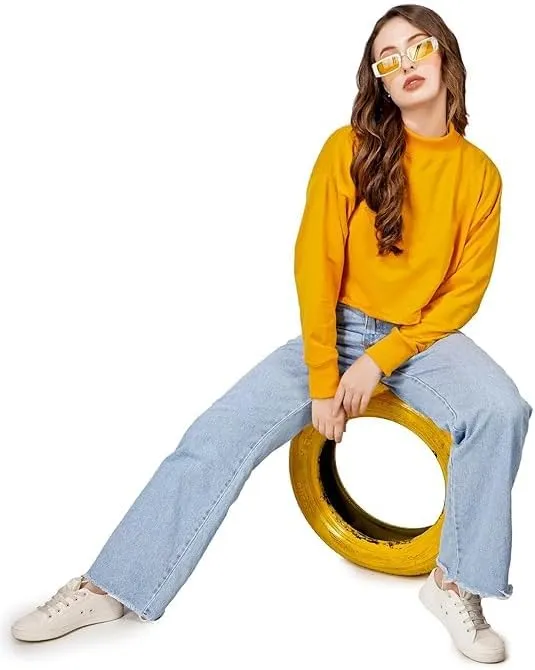 Women's Cropped Sweatshirts Long Sleeve Pull-On Fleece Crop Sweatshirts For Women's