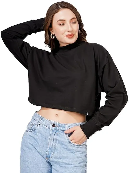 Women's Cropped Sweatshirts Long Sleeve Pull-On Fleece Crop Sweatshirts For Women's